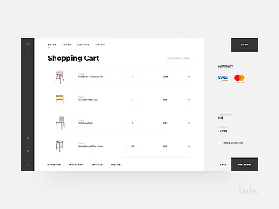 Shopping cart page template | Avis UI Pack buy cart clean download e commerce fullscreen interface light main page minimal shopping bag shopping cart template ui ui kit ui kits ux web webdesign website