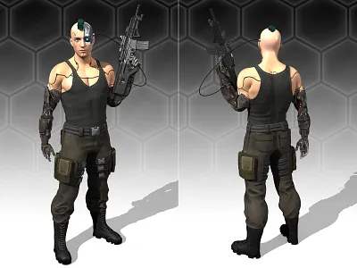 Clyde Barrow: Street Samurai 3d character concept art cybernetic cyberpunk digital 3d future futuristic gun sciencefiction scifi weapon