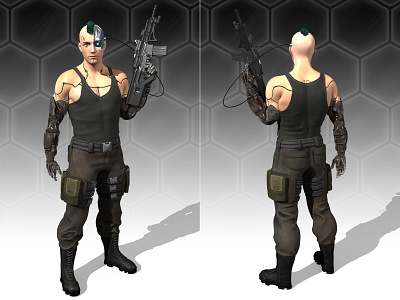 Clyde Barrow: Street Samurai 3d character concept art cybernetic cyberpunk digital 3d future futuristic gun sciencefiction scifi weapon