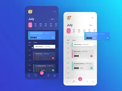 Calendar App android app app design application calendar card colorful dailyui dark dark ui date gradient interface ios ui ux