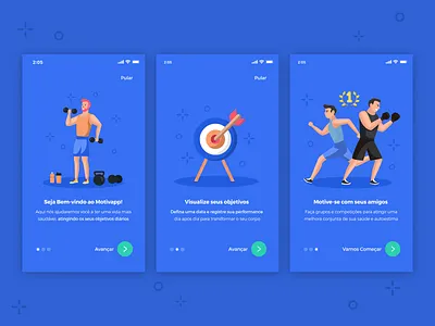 Walkthrough - Workout App 🏋️‍♀️ app blue buttons clean design gradient icon illustration ios material simple steps typography ui ux vector walkthrough workout app