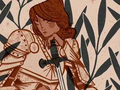 'Waiting' Digital Illustration character illustration digital art digital illustration editorial illustration female knight linocut style power procreate procreate app strength woman