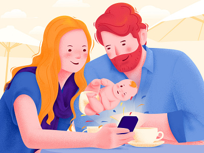 View Your Child Everywhere beach camera child children home illustration parents phone