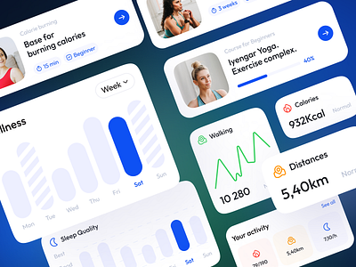 Fitness App UI Elements analytics android app best mobile app dribbble cards charts clean fitness graphs gym app healthcare ios design kpi mobile design mobile fitness app modern top mobile app top mobile app dribbble ui components user interface