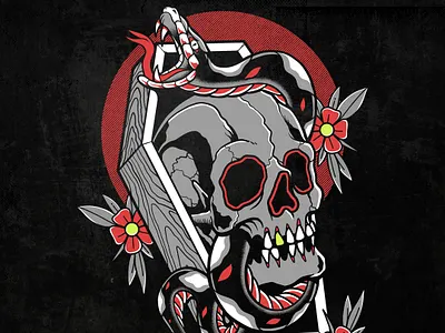 Holier Than Heaven artwork coffin illustration skull skull art snale tattoo traditional
