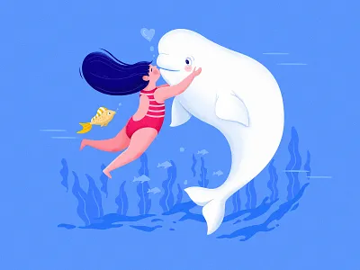 Beluga II animal beauty belouga beluga blue character child childhood children color cute girl illustration kid ocean play sea uran water whale