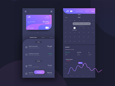 Cards management Dark app credit card dark design expense experience interaction interface mobile night theme tracker ui ux