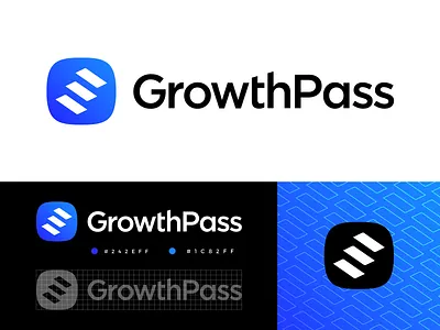 GrowthPass Approved Logo Design achieve reach goal purpose app ios android blue pattern black dark brand identity branding graphic logo mark symbol icon marketplace website social media negative space shadow light scale rise expand self development personal coach stairs grow growth type typography text custom
