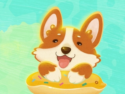 Dog Corgi in the rays of the summer sun animal cartoon cgart character characterdesign corgi cute cuteart digitalartist dog doggy illustration kawai kids illustration pets portrait