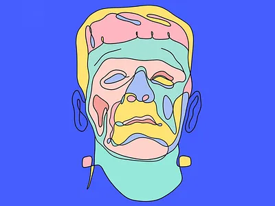 Happy Frankenstein art design draw drawing face frankenstein illustration linework minimal pastel portrait