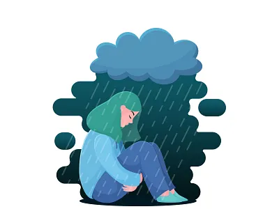 Depression 2d character concept feeling flat girl illustration vector vector illustration woman