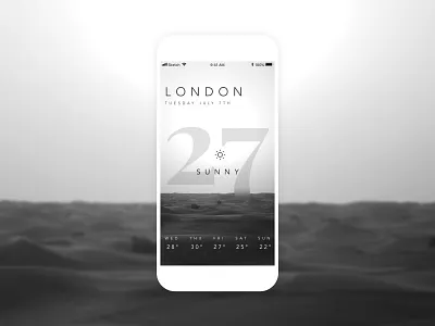 Black & White Weather App 3d app black black white london minimalist mobile numbers sea sun sunny temperature typogaphy ui ux ux ui weather weather app white