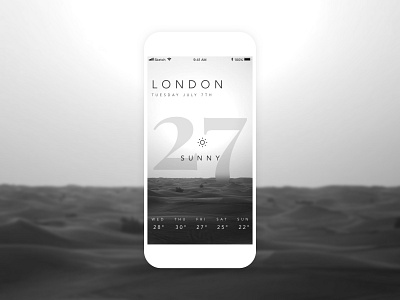 Black & White Weather App 3d app black black white london minimalist mobile numbers sea sun sunny temperature typogaphy ui ux ux ui weather weather app white