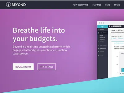 Beyond landing page beyond blue financial software geometric landing page purple