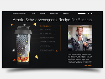 Daily UI Challenge #40 Recipe article bodybuilding challenge cool cta dailyui design list minimalism recipe screen speedyg0nzalesart sport success typography ui ux web web design webdesign