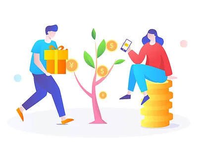 invites friends to get red envelopes and get cash back branding color data analysis design financial flat illustration vector