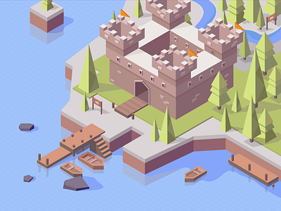 Castle 2.5d 2d art background boat environment forest game gameart illustration isometry land location mobile mobilegame palace tower vector