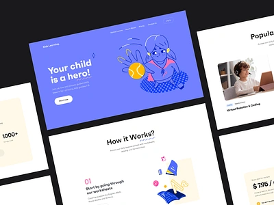 Kids Learning - Website design for children's online courses clean illustration landing design landing page landing page design minimal online courses online education online school web design website design