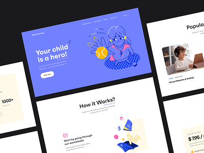 Kids Learning - Website design for children's online courses clean illustration landing design landing page landing page design minimal online courses online education online school web design website design