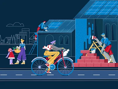 Hero illustration for Casa dei Cittadini character colorful dark blue illustration ui ui ux vector web