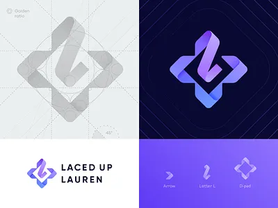 Laced Up Lauren Grid 3d arrows branding identity broadcaster cross custom typography cybersport d pad esports gaming gradient grid icon joystick keyboard laces letter l logo ribbon streamer
