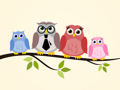 Owl Family - cute illustration animal bird children cute design family father graphic graphicdesign illustration kid mother owl owls vector