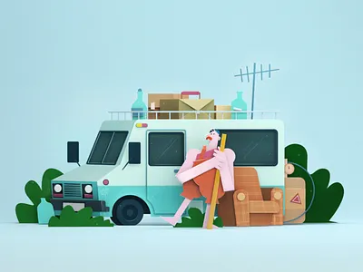 Camping time! 3d booze c4d camping car cartoon character illustration summer track travel vacation