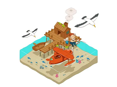 Isometric Ocean adobeillustrator character design draw flat illustration illustrator isometric poster vector