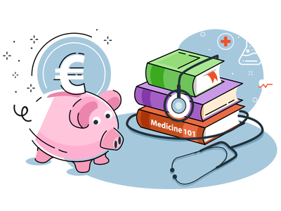 Medical Student 2d books chemical concept cover doctor europe illustraion medicine pig student study university vector