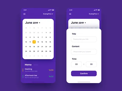 Calendar app ui