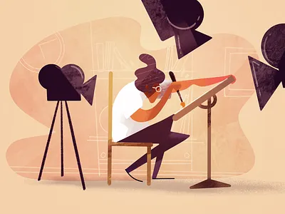 Recording session 🎥✍️ blog post cameras character design digital art dribbble flat illustration illustrator procreate retro
