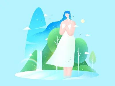 The girls 04 breeze character design girl illustration lake procreate quiet blue rainbow sky summer