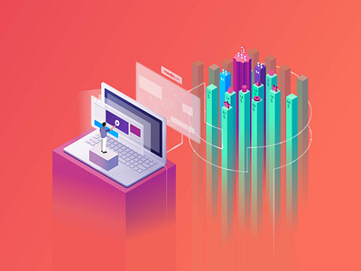 Isometric Illustration for Media.net Marketplace ad tech ads advertising analytics bidding business contextual freelance illustration illustrator isometric landing page marketplaces platform product publisher revenue technology vector website
