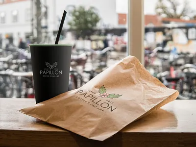 Papillon branding coffee design flat identity illustrator logo minimal papillon type typography vector