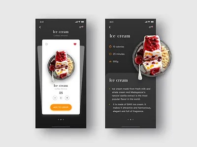 Dark Mode Food app black branding design food gradient color ice cream ui yellow
