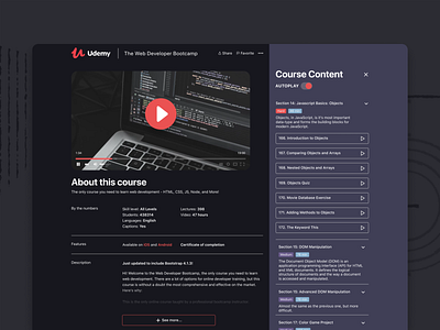 Udemy Concept / Dark app apple daily ui dailyui design figma interface knowledge product udemy ui ux web web design webdesign website www