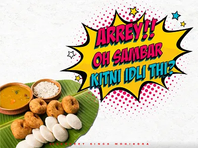 Sholay (parody) - Bollyfood banana leaf bollywood colours design dialogue food food app food truck foodie graphic design idly illustration india jaspreet singh mohindra sambar sholay south indian thakur typography vada