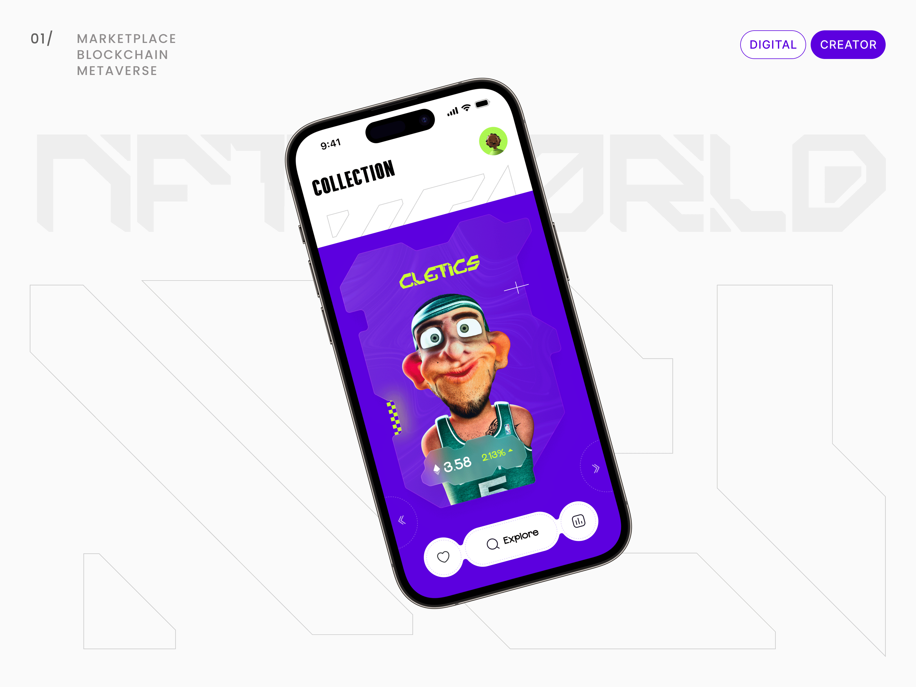 NFT Marketplace - Mobile App app app design app ui buy design marketplace mobile mobile app nft nft app nft art nft marketplace non fungible token opensea sell token ui ui design