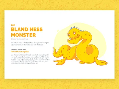 Beasts of Boredom - Bland Ness Monster campaign dreamforce illustration monster prezi serpent ui ui design ux ux design web web design yellow