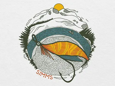 Concept Design Work for Simms Fishing: Fly Orb bait and tackle colorado concept fishing fishing rod fly fishing forest graphic design illustration lure mountains river rod and reel summer t shirt vector water