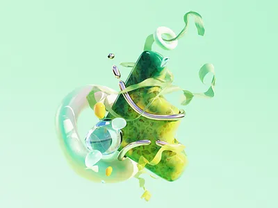 Midsummer 3d abstract c4d composition green illustration ribbon texture