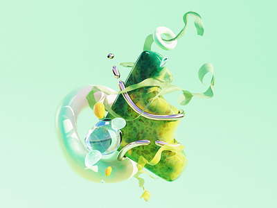 Midsummer 3d abstract c4d composition green illustration ribbon texture