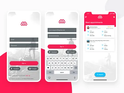 Memento U Activity Application Sign In app applicaiton clean fitness fitness app home screen interface ios iphone iphone x login sign in sport sport app ui ux