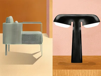 Armchair and table lamp* beige color palette colors design illustration interior design magazine magazine design nude object pink render textures wallpaper magazine