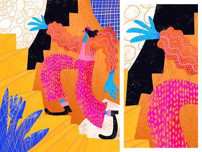 Progress 2d 2d art 2d character character character illustration colorful drawing illustration illustration art ipadpro karolina woźniak karwozniak pattern patterns procreate procreate app procreate art stairs