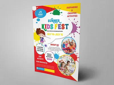 Kids Summer Camp Flyer activity ad adventure advert boy boys camp child class community day flyer fun girl holiday junior kid kids kindergarten leaflet