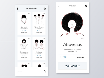 Online Art Gallery app black and white clean design ecommerce flat illustration ios minimal ui website