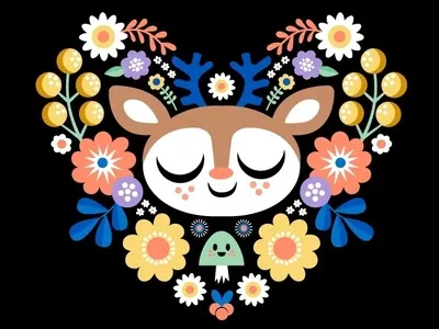 Floral Deer character characterdesign cute animal deer digital art floral flowers folk art illustration jsongdesign original character vector