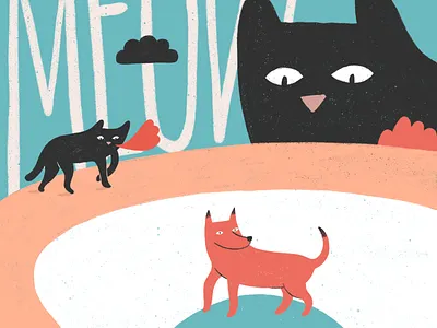 Meow animals big cat black cat cats childrens illustration cute digital illustration dog drawing fox illustration kids meow procreate quirky story