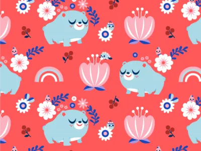 Bear and Flowers Surface Pattern Design bear cute animals digital art floral flowers illustration jsongdesign surface pattern design vector vector art whimsical
